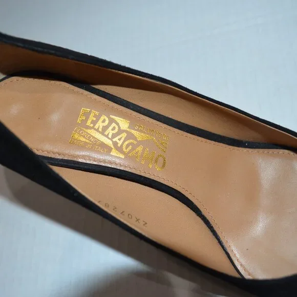 Salvatore Ferragamo Susi Black Suede Kid Pump, Size 9.5, NWOT